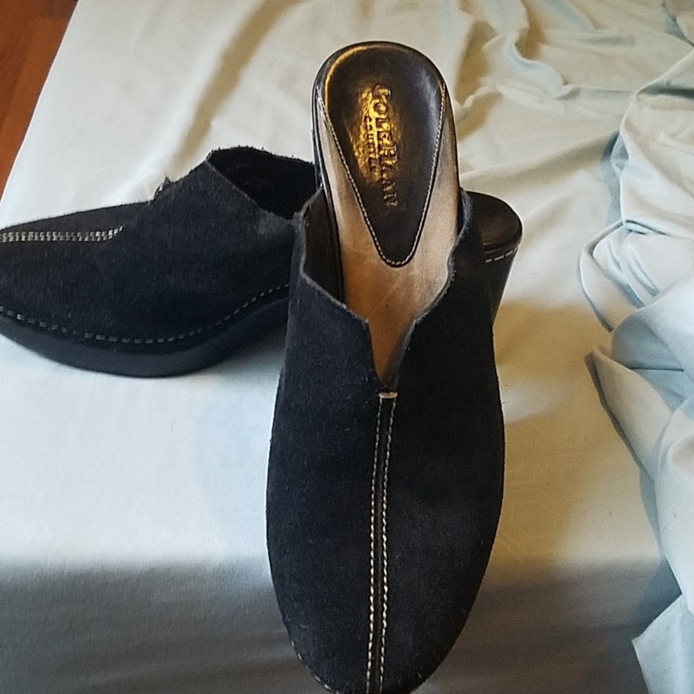 Black suede mules